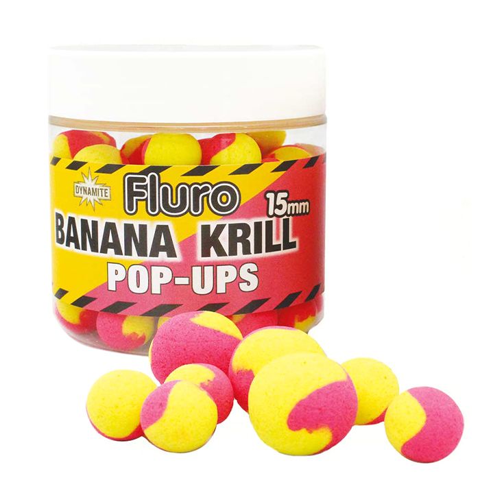 Fluro dvoubarevné pop-up boilies - 15mm - Krill & Banana
